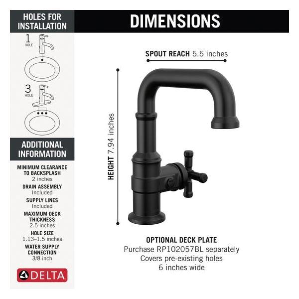 DELTA® Broderick® 587SH-BL-DST Bathroom Faucet With Diamond Seal® Technology, 1-Handle, Deck, Single-Hole, Push Pop-Up