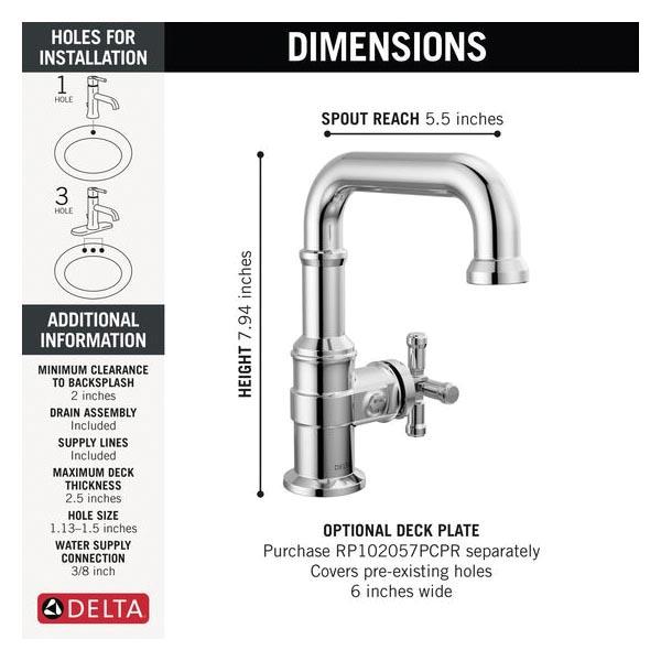 DELTA® Broderick® 587SH-PR-DST Bathroom Faucet With Diamond Seal® Technology, 1-Handle, Deck, Single-Hole, Push Pop-Up