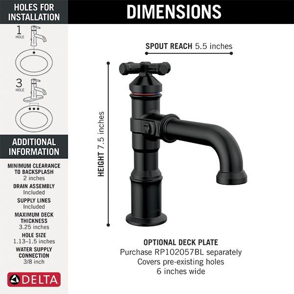 DELTA® Broderick® 587-BL-DST Bathroom Faucet With Diamond Seal® Technology, 1-Handle, Deck, Single-Hole, Push Pop-Up
