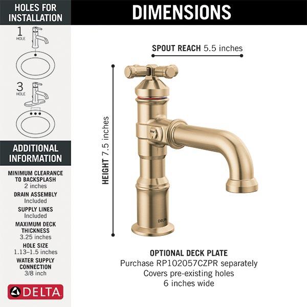 DELTA® Broderick® 587-CZ-PR-DST Bathroom Faucet With Diamond Seal® Technology, 1-Handle, Deck, Single-Hole, Push Pop-Up