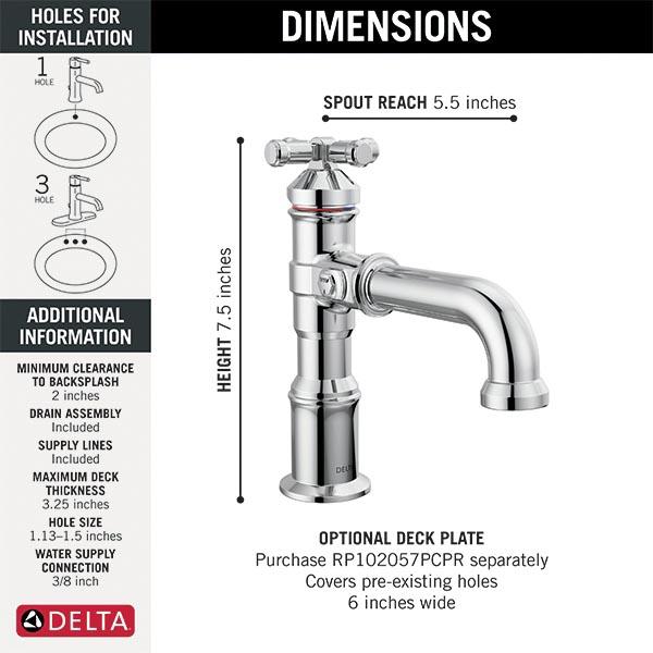 DELTA® Broderick® 587-PR-DST Bathroom Faucet With Diamond Seal® Technology, 1-Handle, Deck, Single-Hole, Push Pop-Up