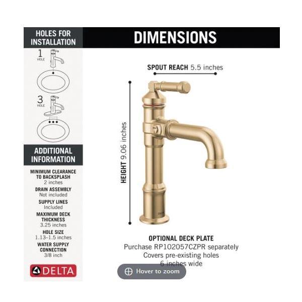 DELTA® Broderick® 684-CZ-PR-DST Bathroom Faucet With Diamond Seal® Technology, 1-Handle, Deck, Single-Hole