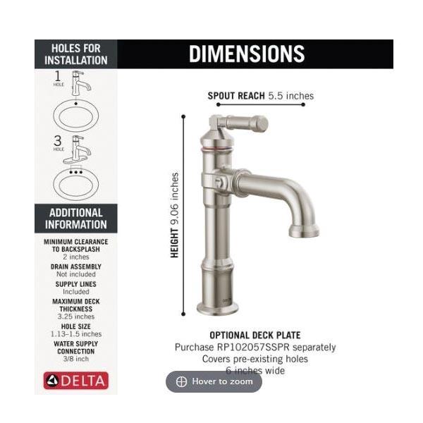 DELTA® Broderick® 684-SS-PR-DST Bathroom Faucet With Diamond Seal® Technology, 1-Handle, Deck, Single-Hole
