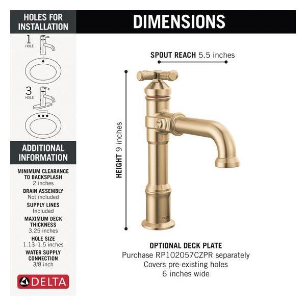 DELTA® Broderick® 687-CZ-PR-DST Bathroom Faucet With Diamond Seal® Technology, 1-Handle, Deck, Single-Hole