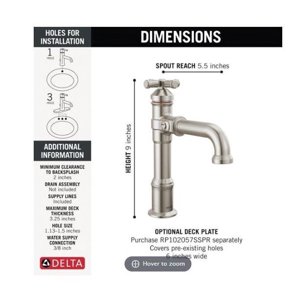 DELTA® Broderick® 687-SS-PR-DST Bathroom Faucet With Diamond Seal® Technology, 1-Handle, Deck, Single-Hole