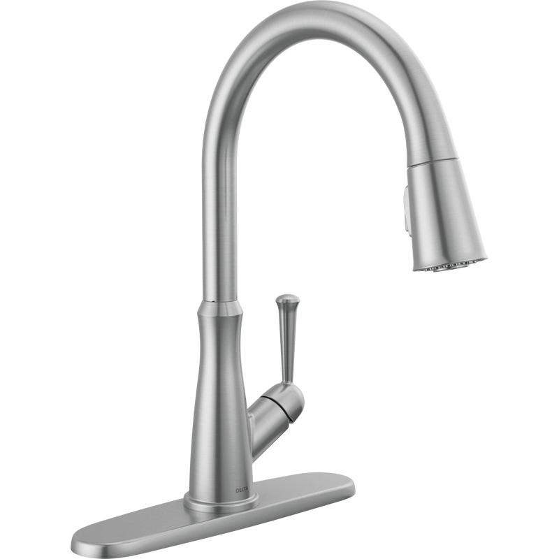 DELTA® Westville™ 9110-AR-DST Kitchen Faucet, Deck, Pull-Down, Arctic Stainless