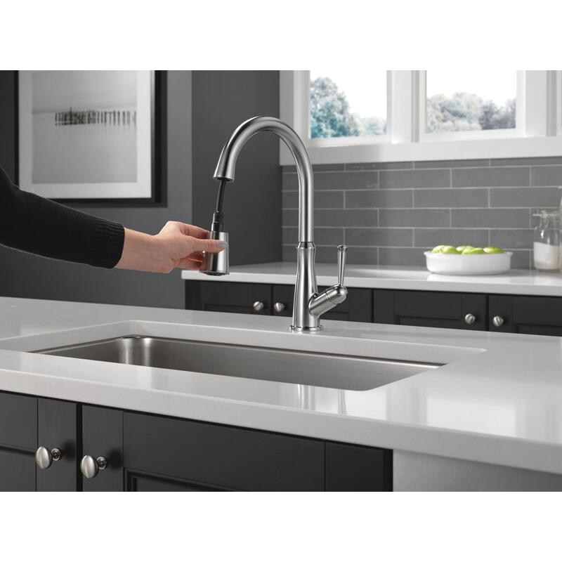DELTA® Westville™ 9110-AR-DST Kitchen Faucet, Deck, Pull-Down, Arctic Stainless thumbnail 4