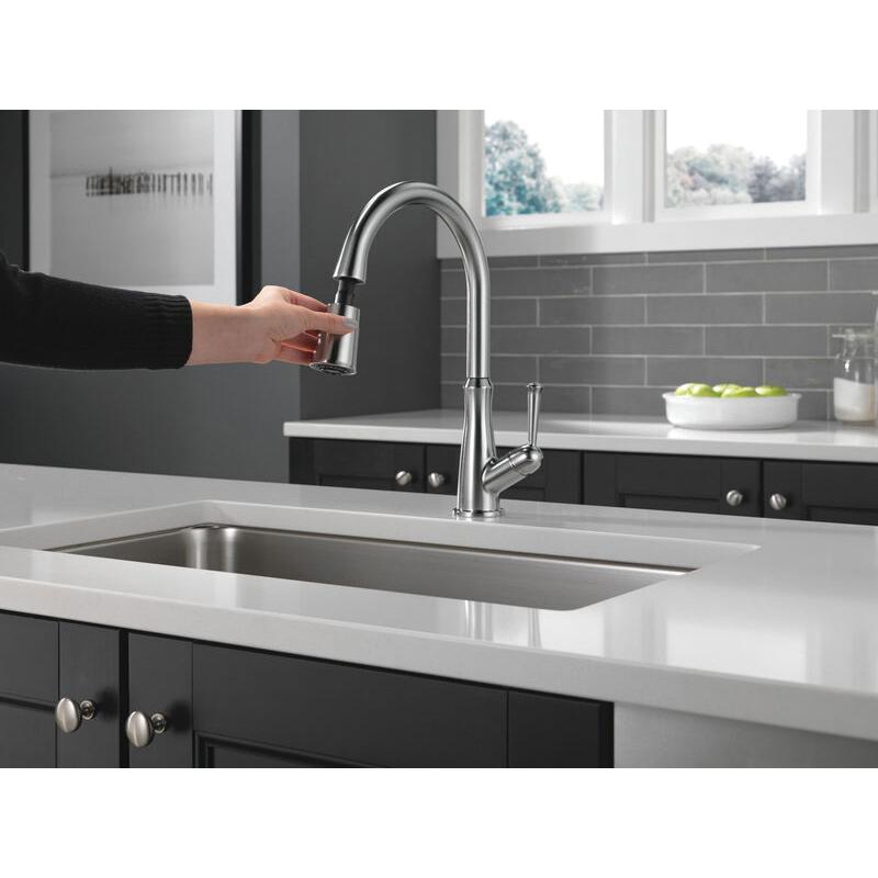 DELTA® Westville™ 9110-AR-DST Kitchen Faucet, Deck, Pull-Down, Arctic Stainless thumbnail 3