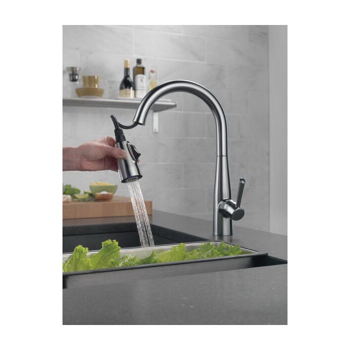 DELTA® Essa® 9113-AR-DST Kitchen Faucet, Deck, Pull-Down, Arctic Stainless