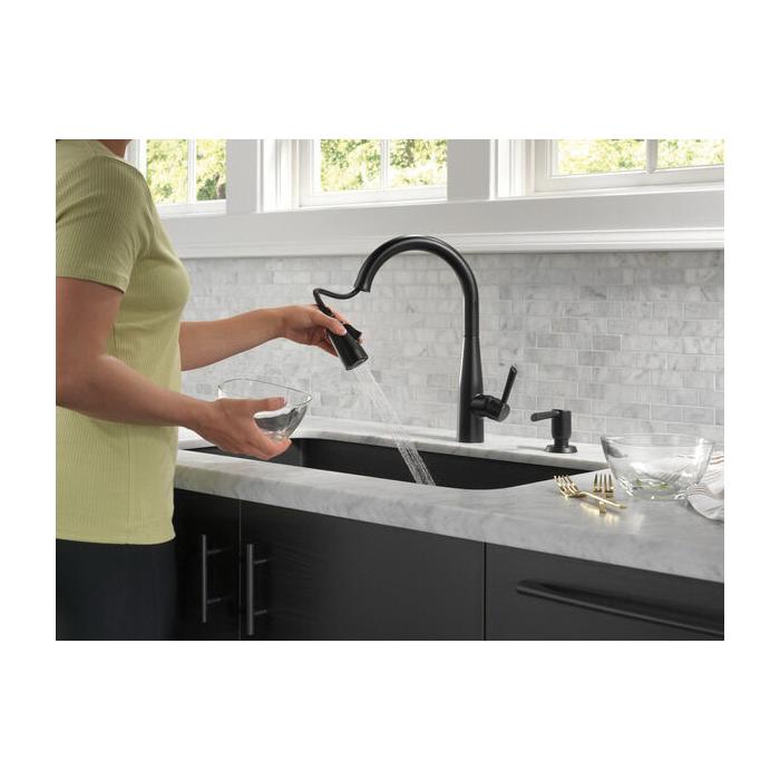 DELTA® Essa® 9113-BL-DST Kitchen Faucet, Deck, Pull-Down, Matte Black