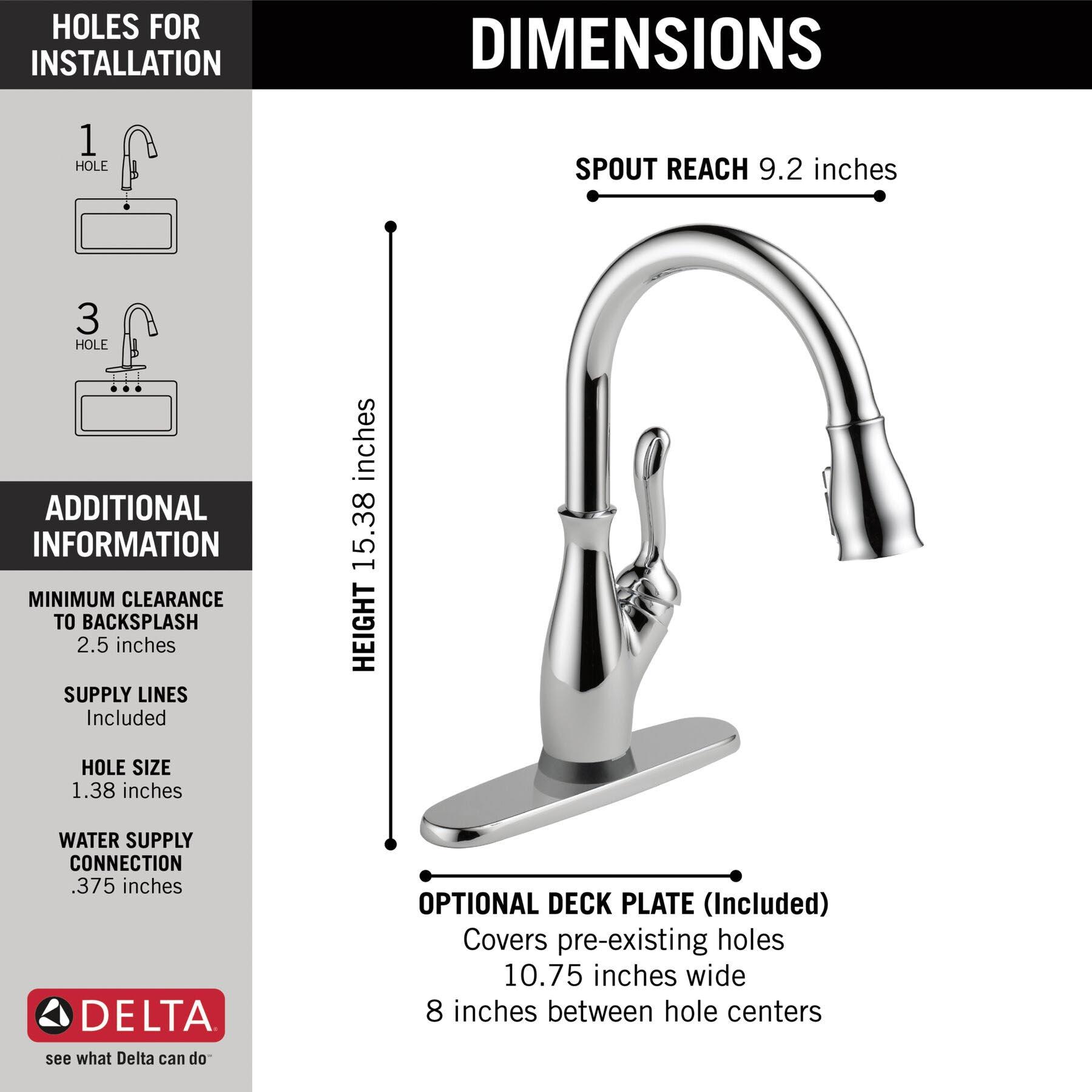 DELTA® Leland®, VoiceIQ® 9178TV-DST Kitchen Faucet With Touch2O® Technology, Deck, Chrome thumbnail 2