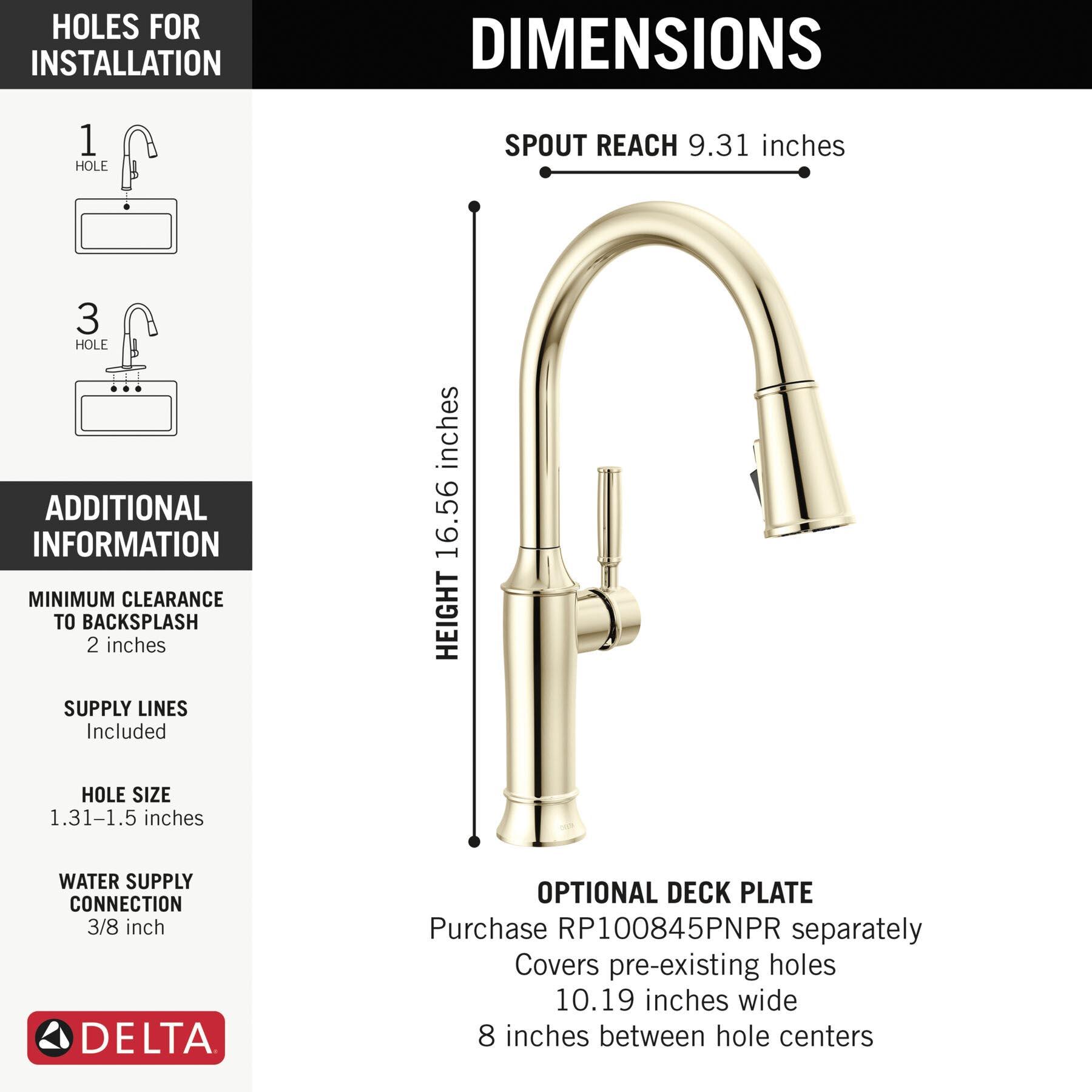 DELTA® Renaldi™ 9184-PN-PR-DST Kitchen Faucet, Deck, Lumicoat Polished Nickel thumbnail 4