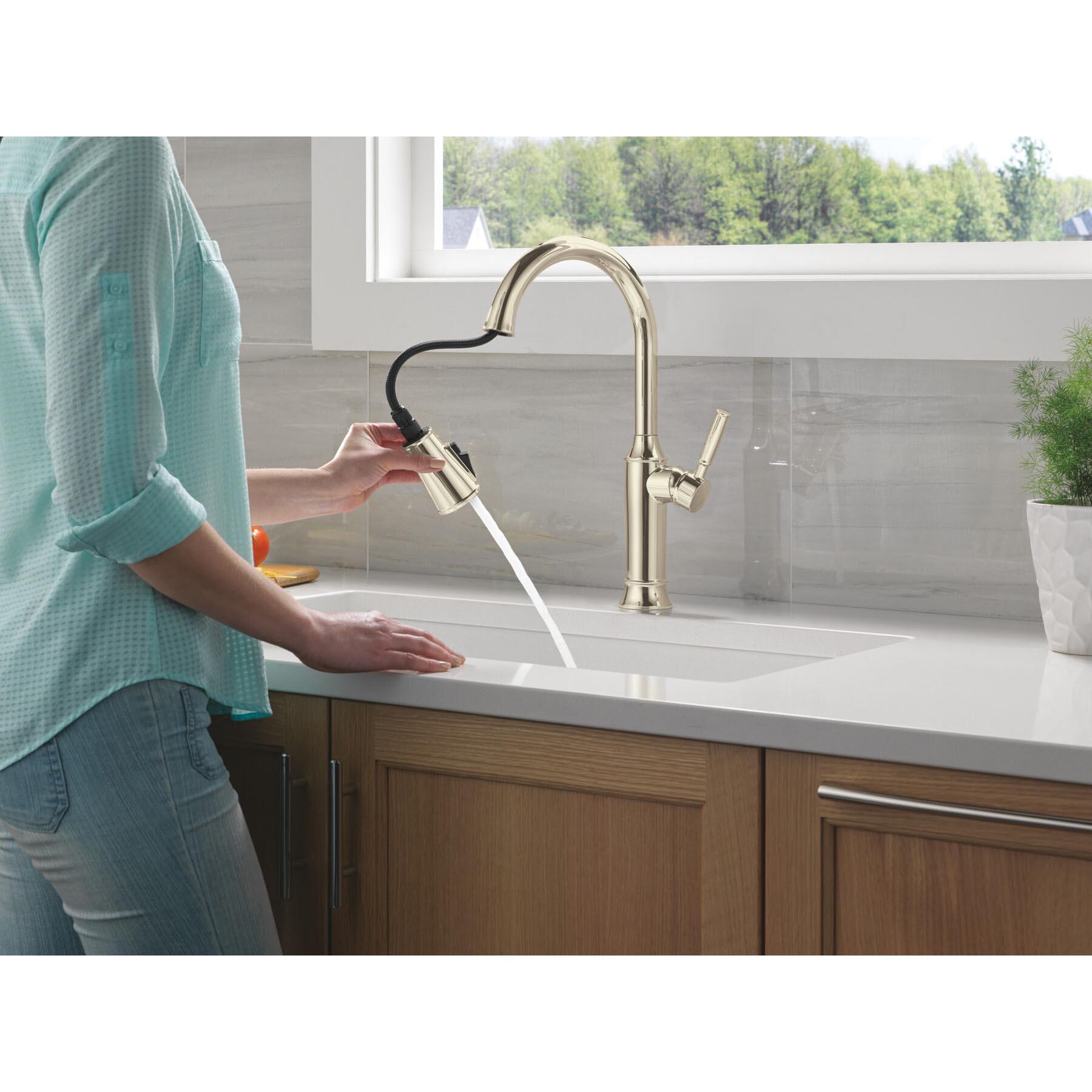 DELTA® Renaldi™ 9184-PN-PR-DST Kitchen Faucet, Deck, Lumicoat Polished Nickel