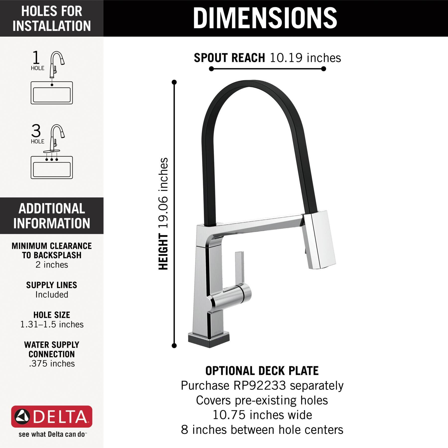 DELTA® Pivotal® 9693T-PN-DST Kitchen Faucet With Touch2O® Technology, Deck, Chrome thumbnail 3