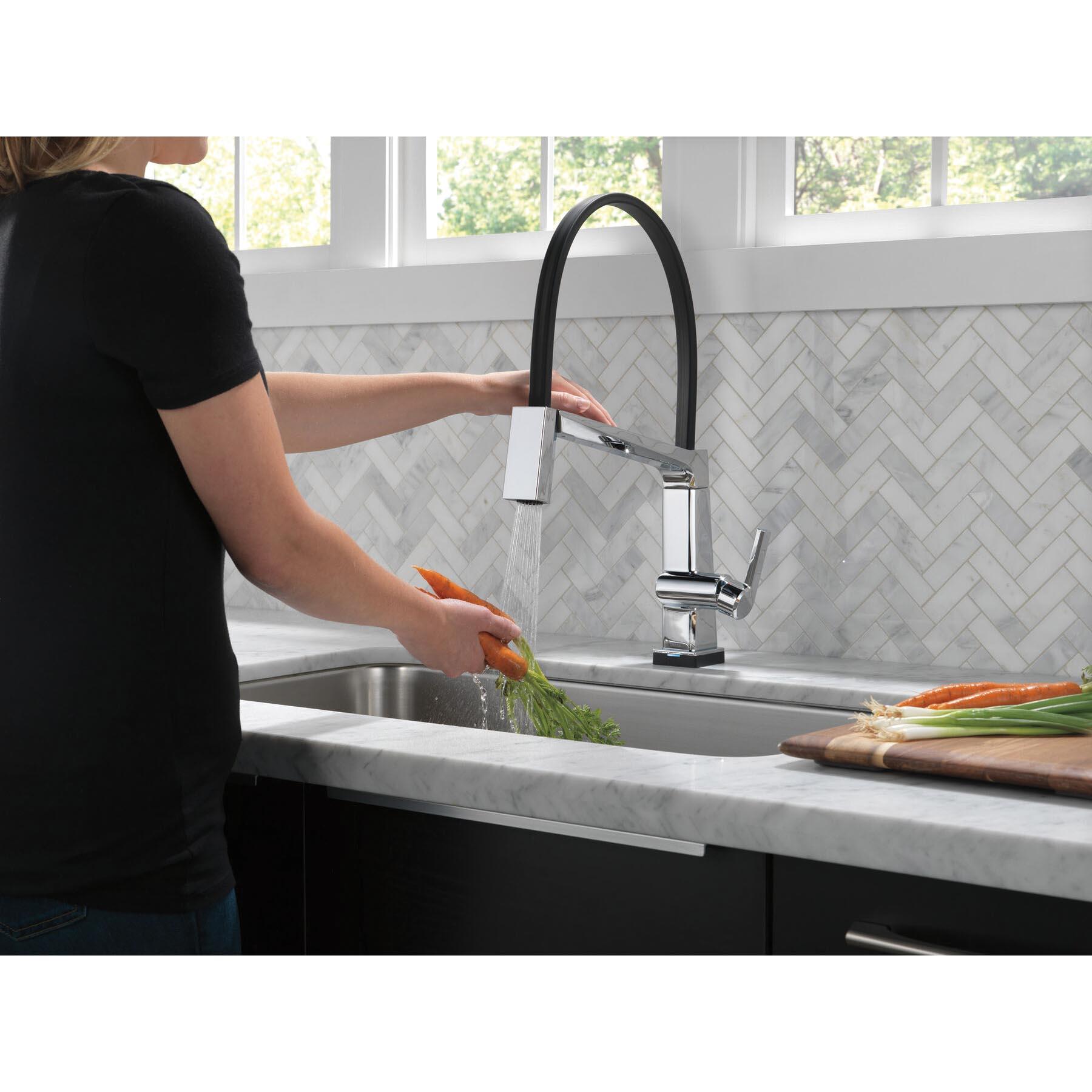 DELTA® Pivotal® 9693T-PN-DST Kitchen Faucet With Touch2O® Technology, Deck, Chrome thumbnail 2