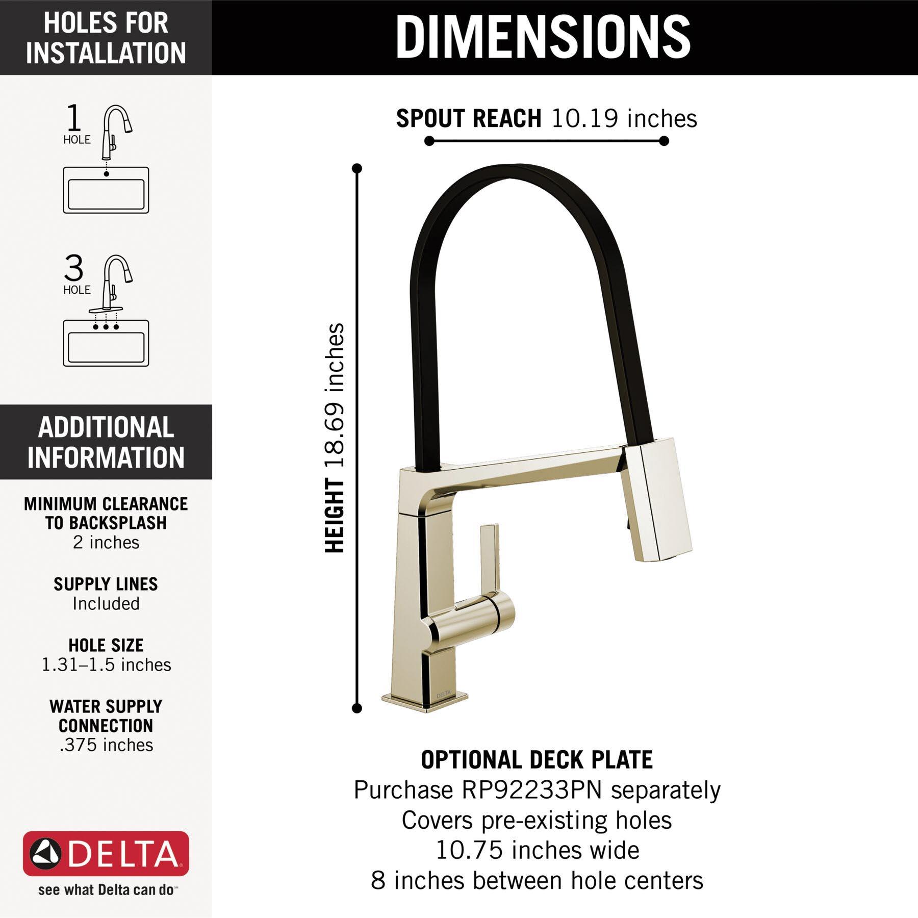DELTA® Pivotal® 9693-PN-DST Kitchen Faucet, Deck, Polished Nickel
