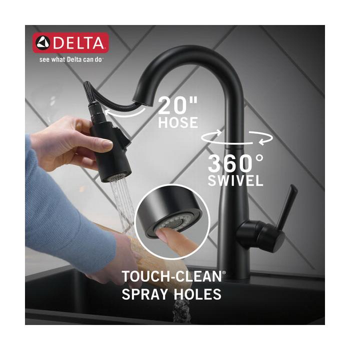 DELTA® Essa® 9913-BL-DST Bar and Prep Faucet, Deck, Pull-Down, Matte Black thumbnail 2