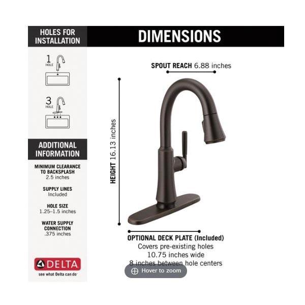 DELTA® Coranto™ 9979T-RB-DST Bar and Prep Faucet With Touch2O® Technology, Deck, Pull-Down, Venetian Bronze thumbnail 4