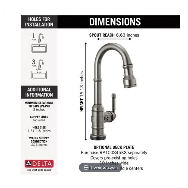 DELTA® Broderick® 9990T-KS-DST Bar and Prep Faucet With Touch2O® Technology, Deck, Pull-Down, Black Stainless