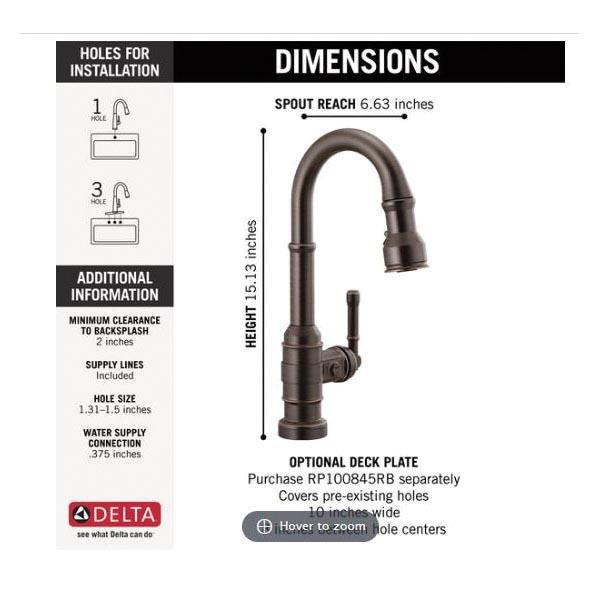 DELTA® Broderick® 9990T-RB-DST Bar and Prep Faucet With Touch2O® Technology, Deck, Pull-Down, Venetian Bronze