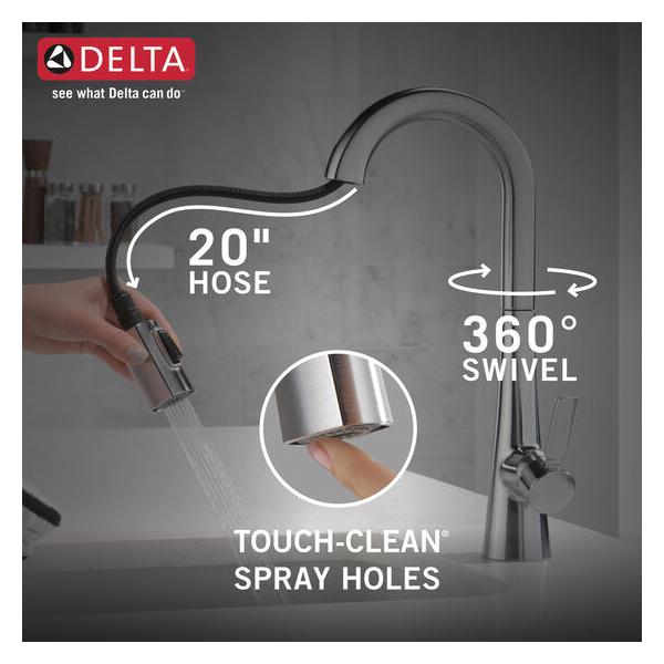 DELTA® Monrovia® 9991-AR-PR-DST Bar/Prep Kitchen Faucet With Diamond Seal® Technology, Deck, Pull-Down
