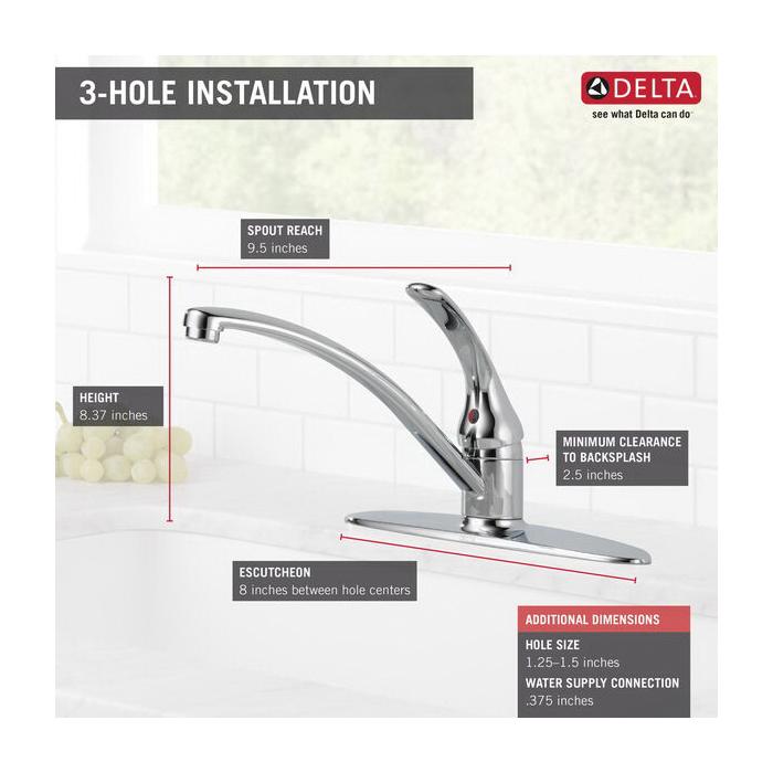DELTA® Foundations® B1310LF Kitchen Faucet, Deck, Single Handle, Chrome thumbnail 3