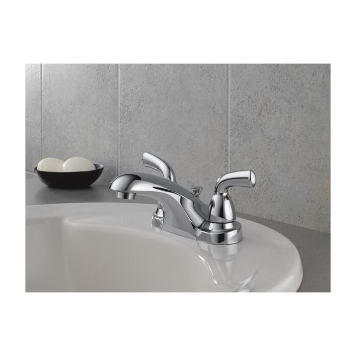 DELTA® Foundations® B2510LF Bathroom Faucet, 2-Handle, Deck, Centerset, Pop-Up, Chrome