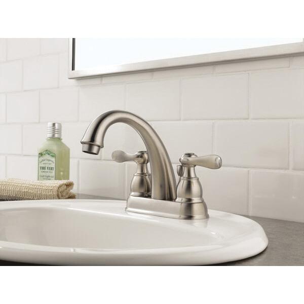 DELTA® Windemere® B2596LF-SS Bathroom Faucet, 2-Handle, Deck, Centerset, Pop-Up, Stainless Steel