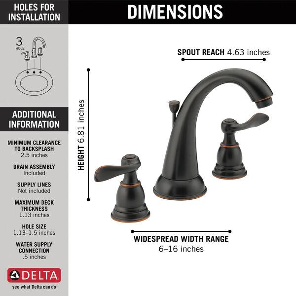 DELTA® Windemere® B3596LF-OB Bathroom Faucet, 2-Handle, Deck, Widespread, Pop-Up, Oil-Rubbed Bronze thumbnail 4