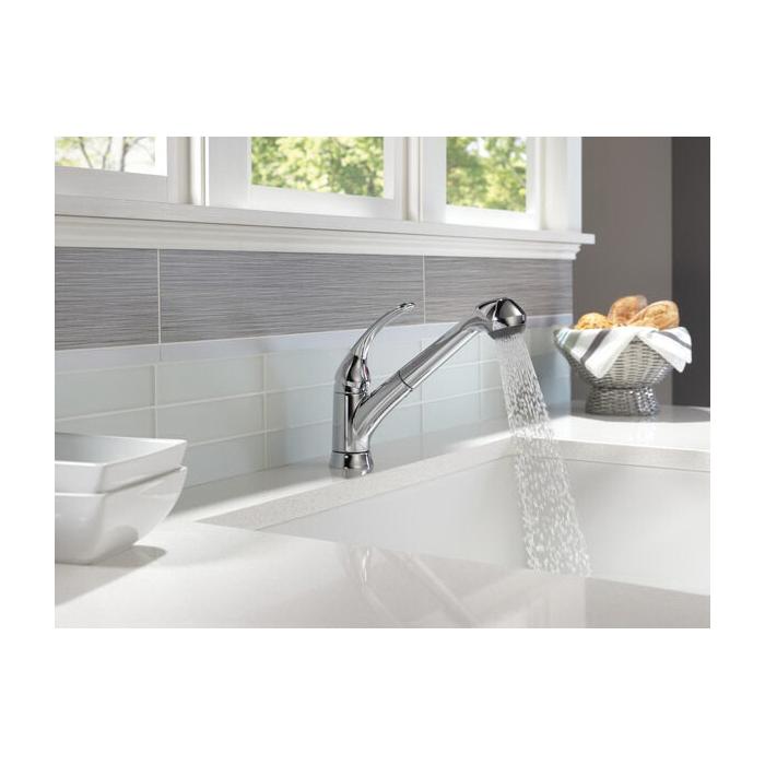 DELTA® Foundations® B4310LF Kitchen Faucet, Deck, Pull-Out, Chrome thumbnail 4