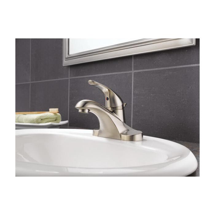 DELTA® Foundations® B510LF-SS Bathroom Faucet, 1-Handle, Deck, Centerset, Pop-Up, Stainless Steel