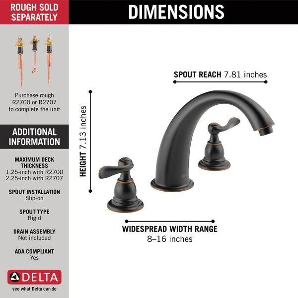 DELTA® Windemere® BT2796-OB Roman Tub Trim, 3 -Faucet Hole, Brass, Oil-Rubbed Bronze, 2-Handle -Handle, 18 gpm thumbnail 2
