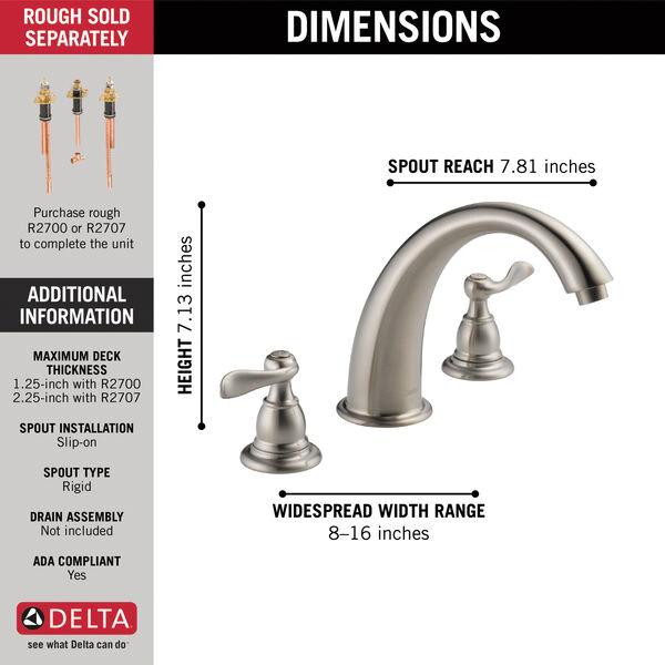 DELTA® Windemere® BT2796-SS Roman Tub Trim, 3 -Faucet Hole, Brass, Stainless Steel, 2-Handle -Handle, 18 gpm thumbnail 2