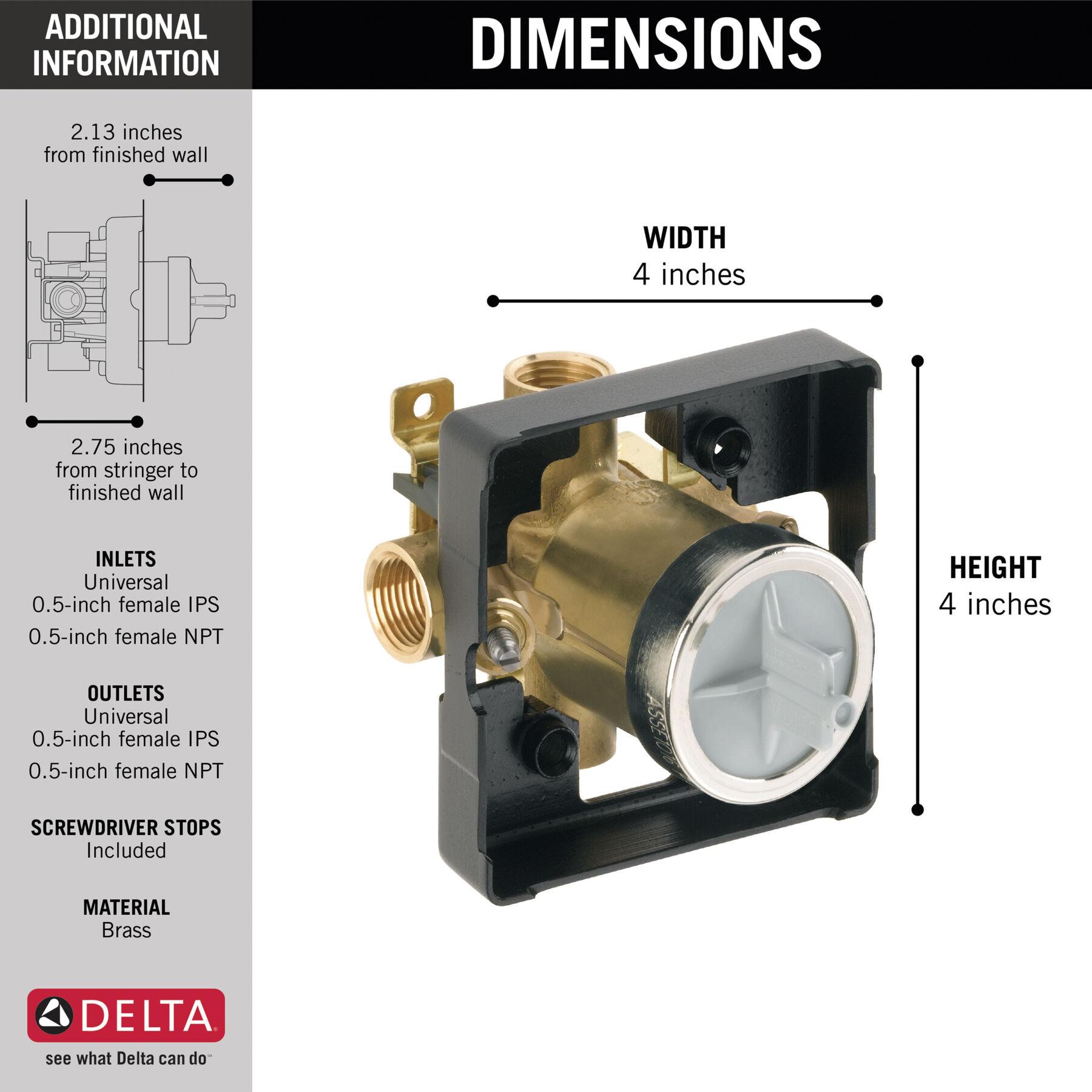 DELTA® MultiChoice® R10000-IPWS Universal Mixing Rough-In Valve, 1/2 in, NPT, Thermostatic Cartridge, 200 to 300 psi