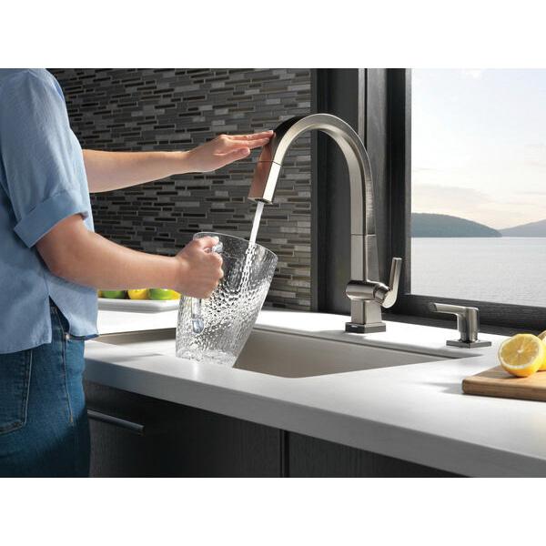 DELTA® Pivotal® RP91950KS Soap/Lotion Dispenser, 13 oz Capacity, Deck Mounting, Metal, Black Stainless Steel thumbnail 3