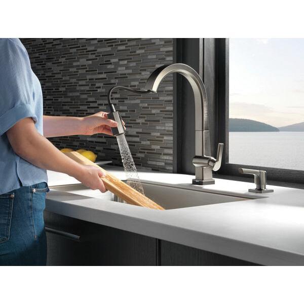 DELTA® Pivotal® RP91950KS Soap/Lotion Dispenser, 13 oz Capacity, Deck Mounting, Metal, Black Stainless Steel thumbnail 2