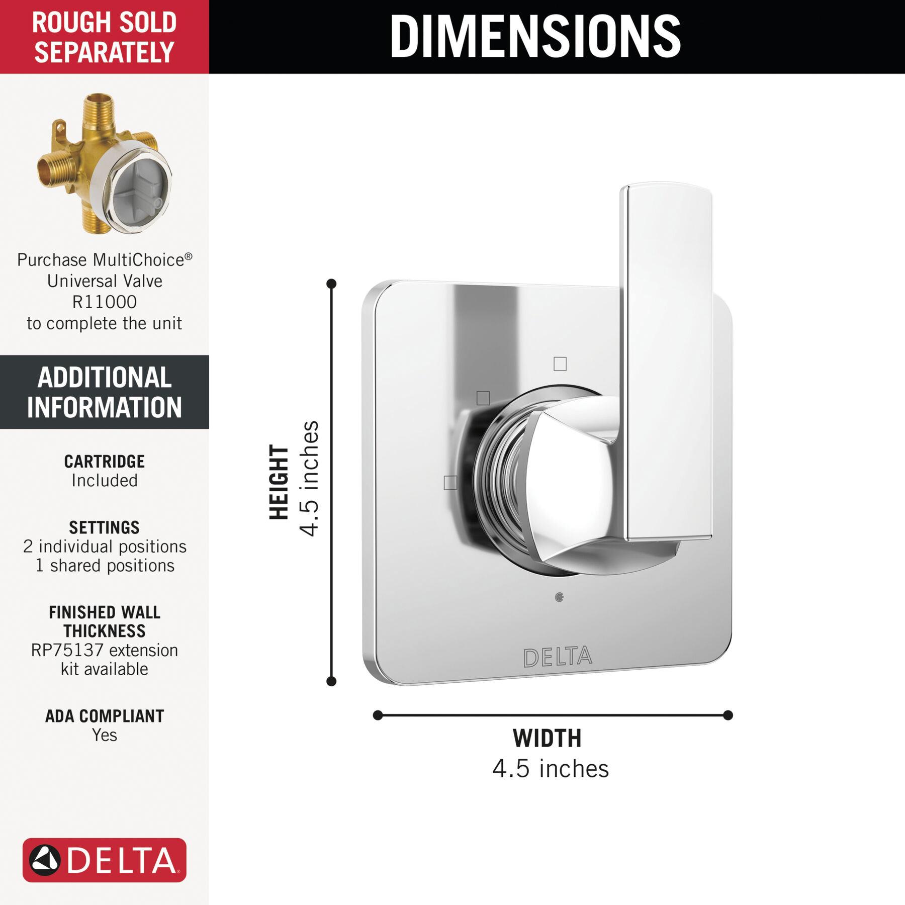 DELTA® Velum™ T11837 Diverter Trim, Lever Handle, 1-Handle -Handle, Zinc, Chrome thumbnail 2