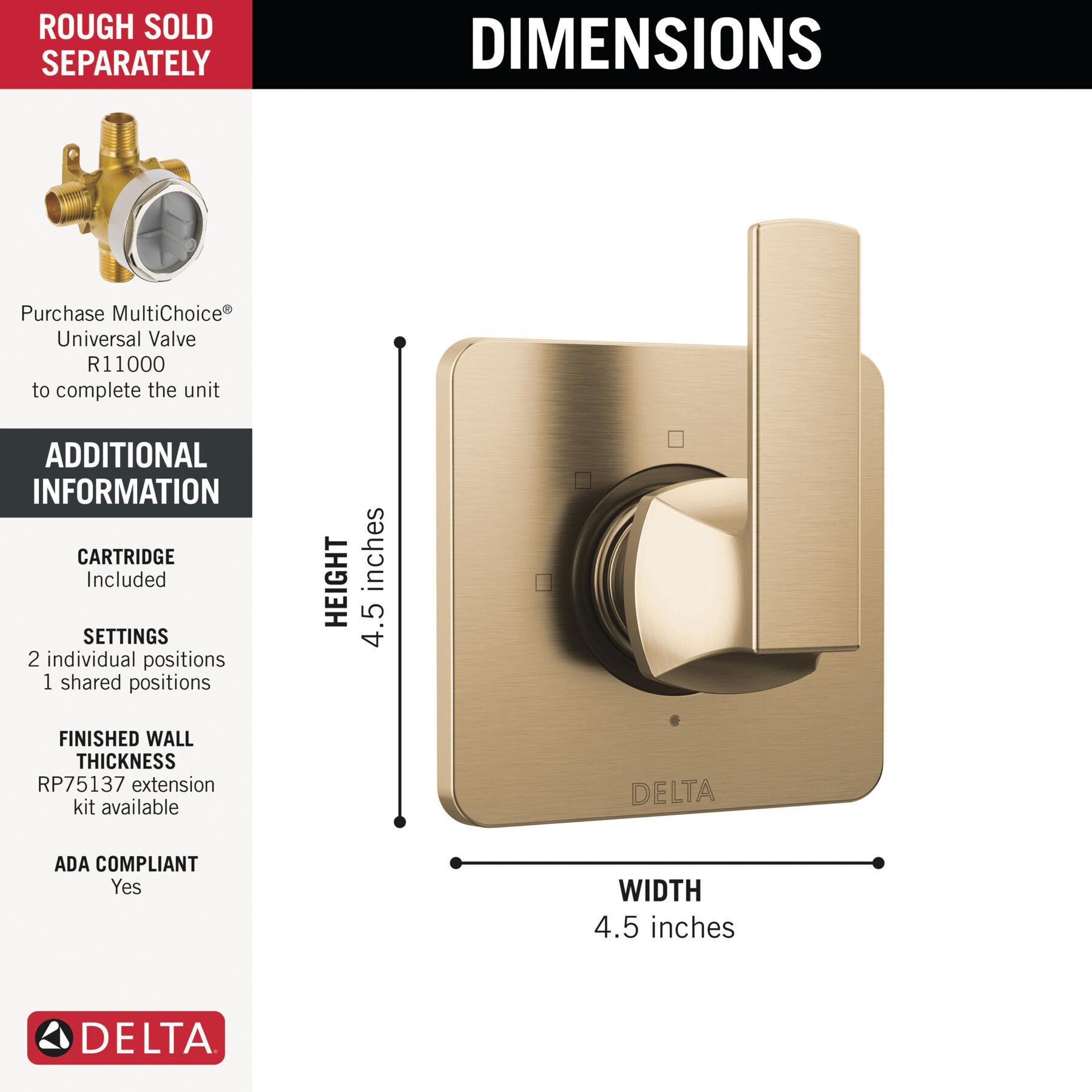 DELTA® Velum™ T11837-CZ Diverter Trim, Lever Handle, 1-Handle -Handle, Zinc, Champagne Bronze thumbnail 2