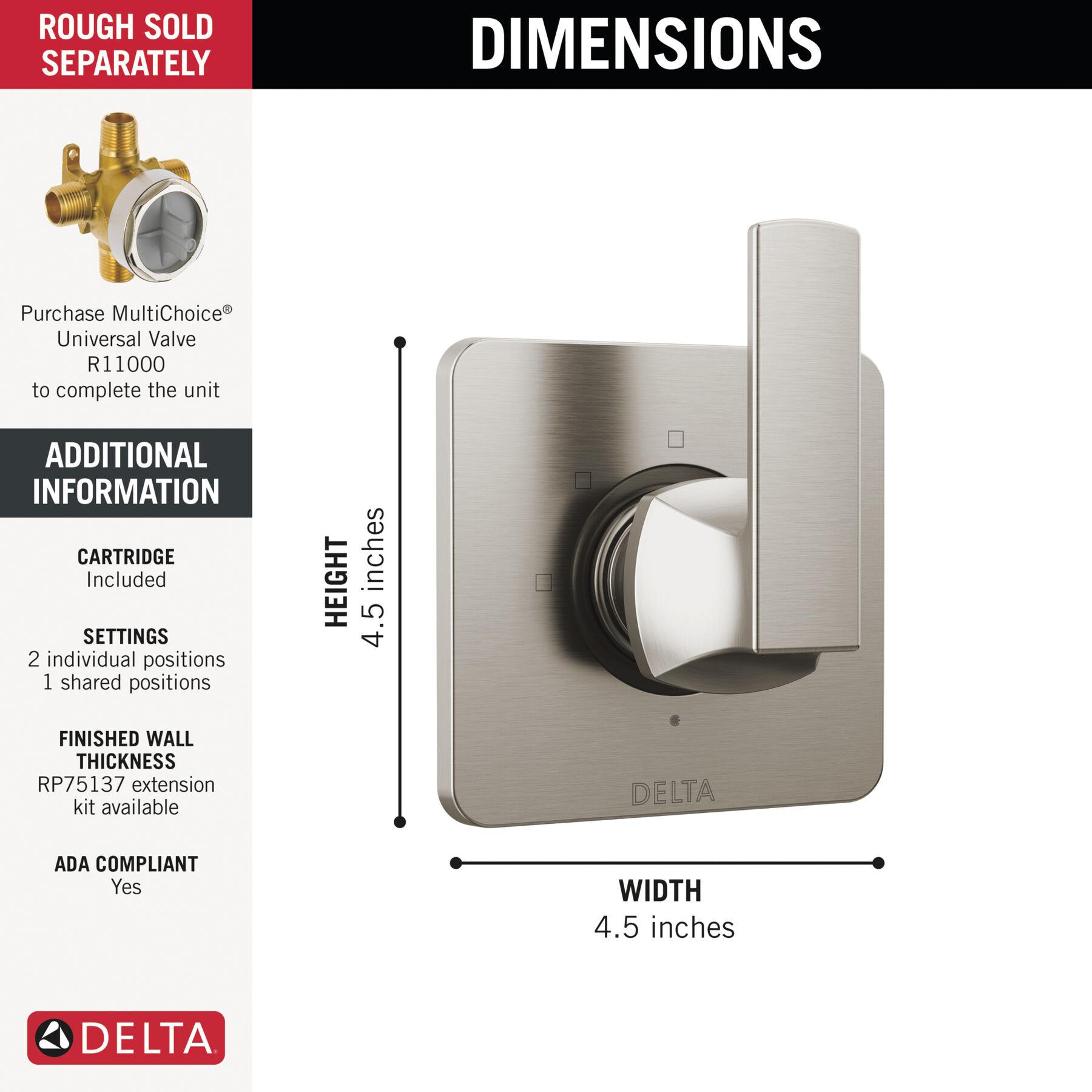 DELTA® Velum™ T11837-SS Diverter Trim, Lever Handle, 1-Handle -Handle, Zinc, Stainless thumbnail 3