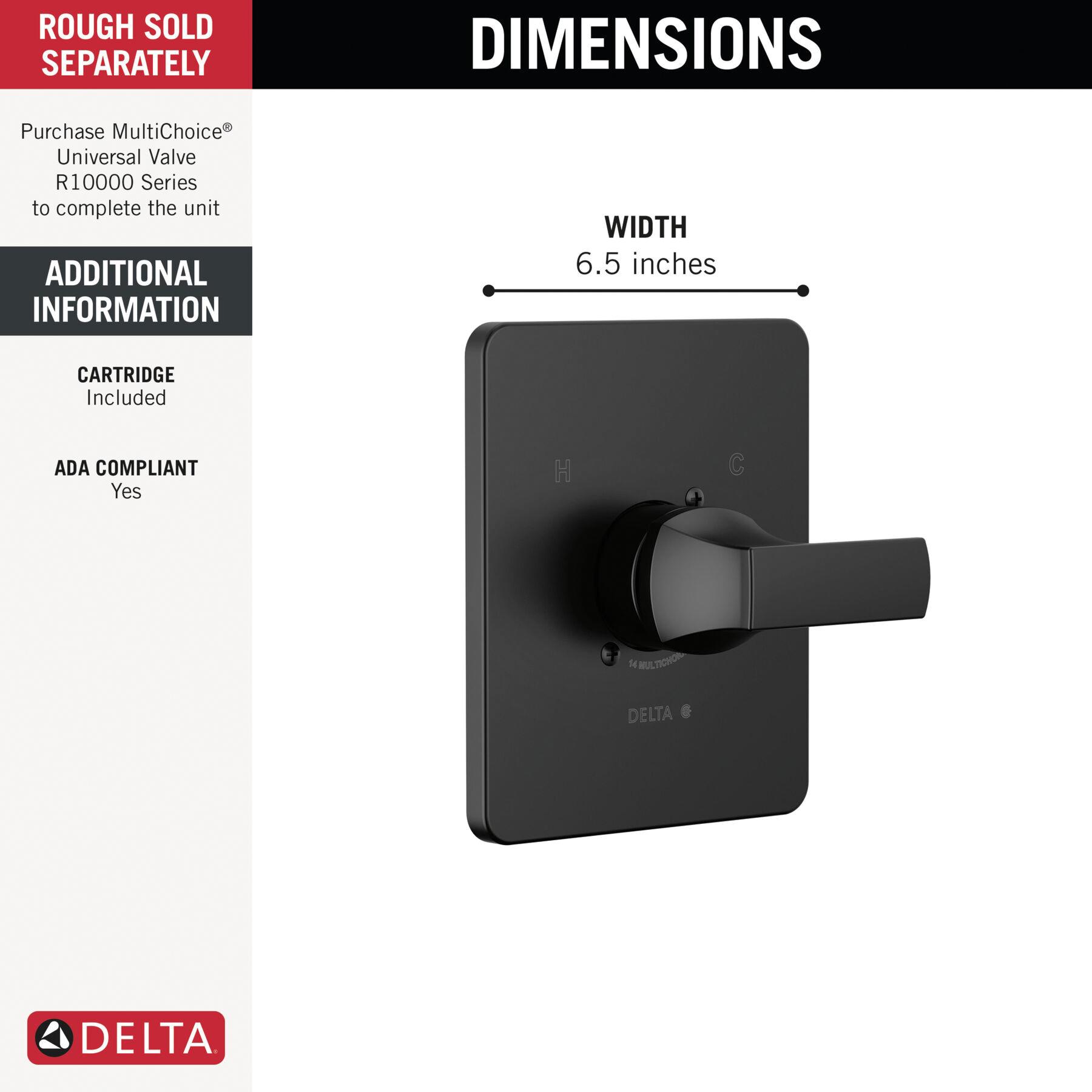 DELTA® Velum™ T14037-BL Valve Only Trim, Lever Handle, 1-Handle -Handle, Zinc, Matte Black thumbnail 2