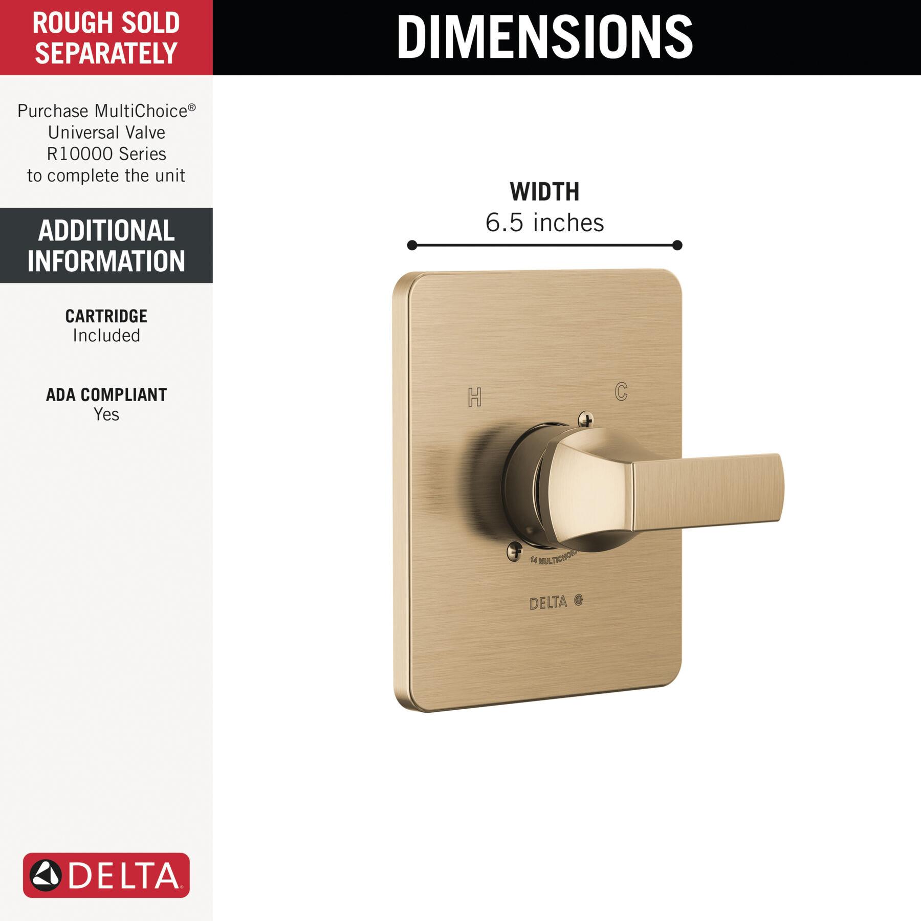 DELTA® Velum™ T14037-CZ Valve Only Trim, Lever Handle, 1-Handle -Handle, Zinc, Champagne Bronze