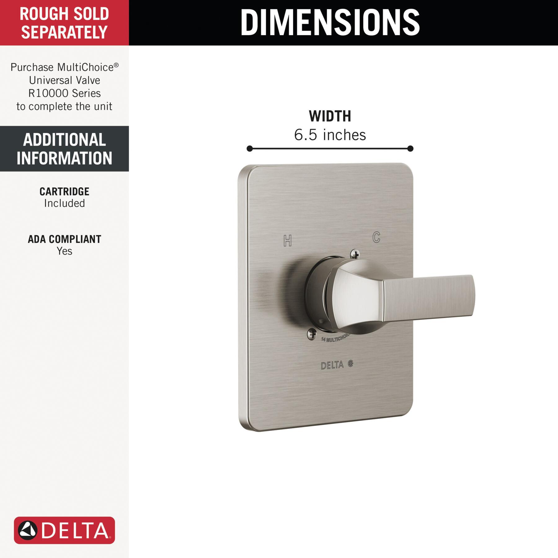 DELTA® Velum™ T14037-SS Valve Only Trim, Lever Handle, 1-Handle -Handle, Zinc, Stainless thumbnail 2