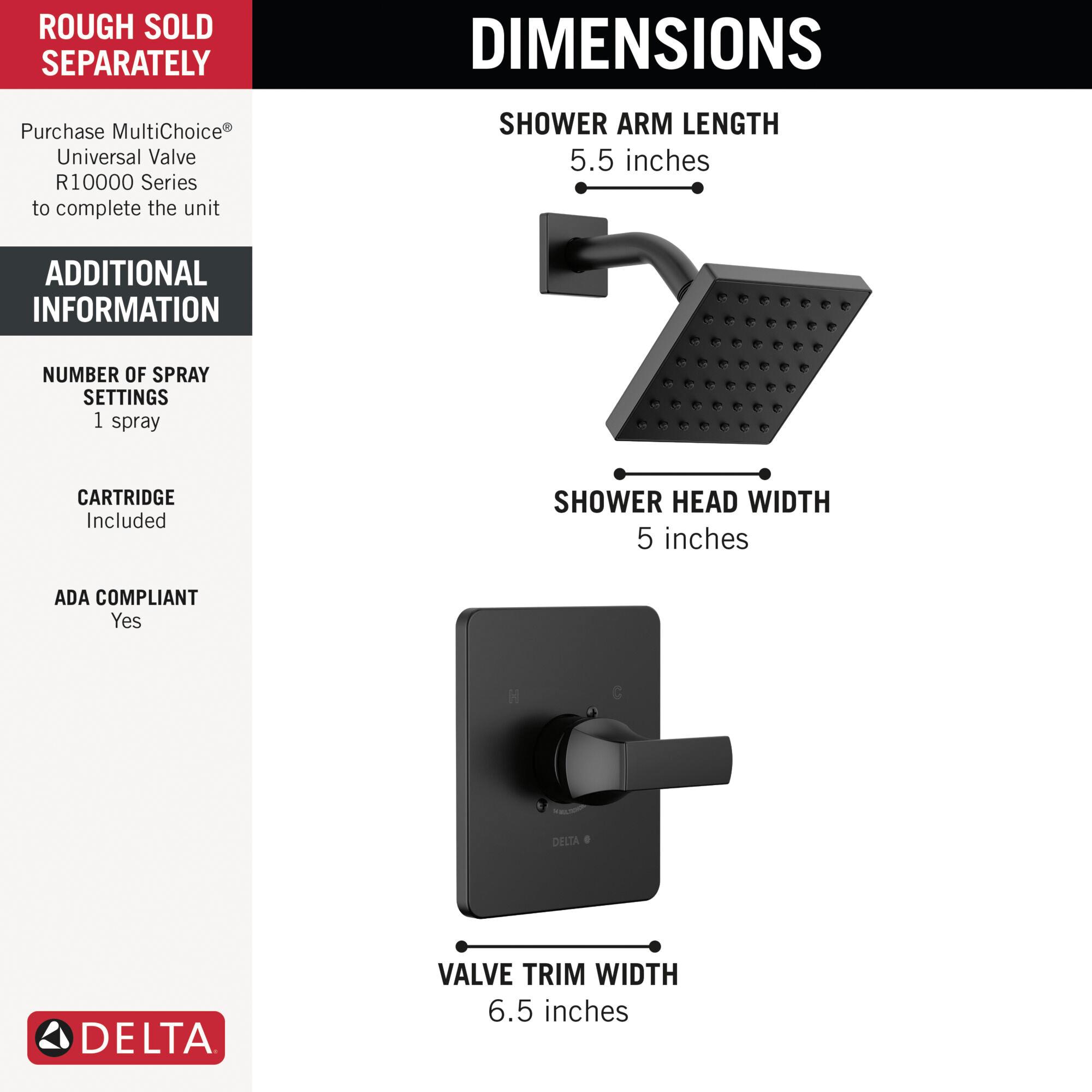 DELTA® Velum™ T14237-BL Shower Only Faucet Trim, Brass, Matte Black, 1-Handle, 1.75 gpm thumbnail 2