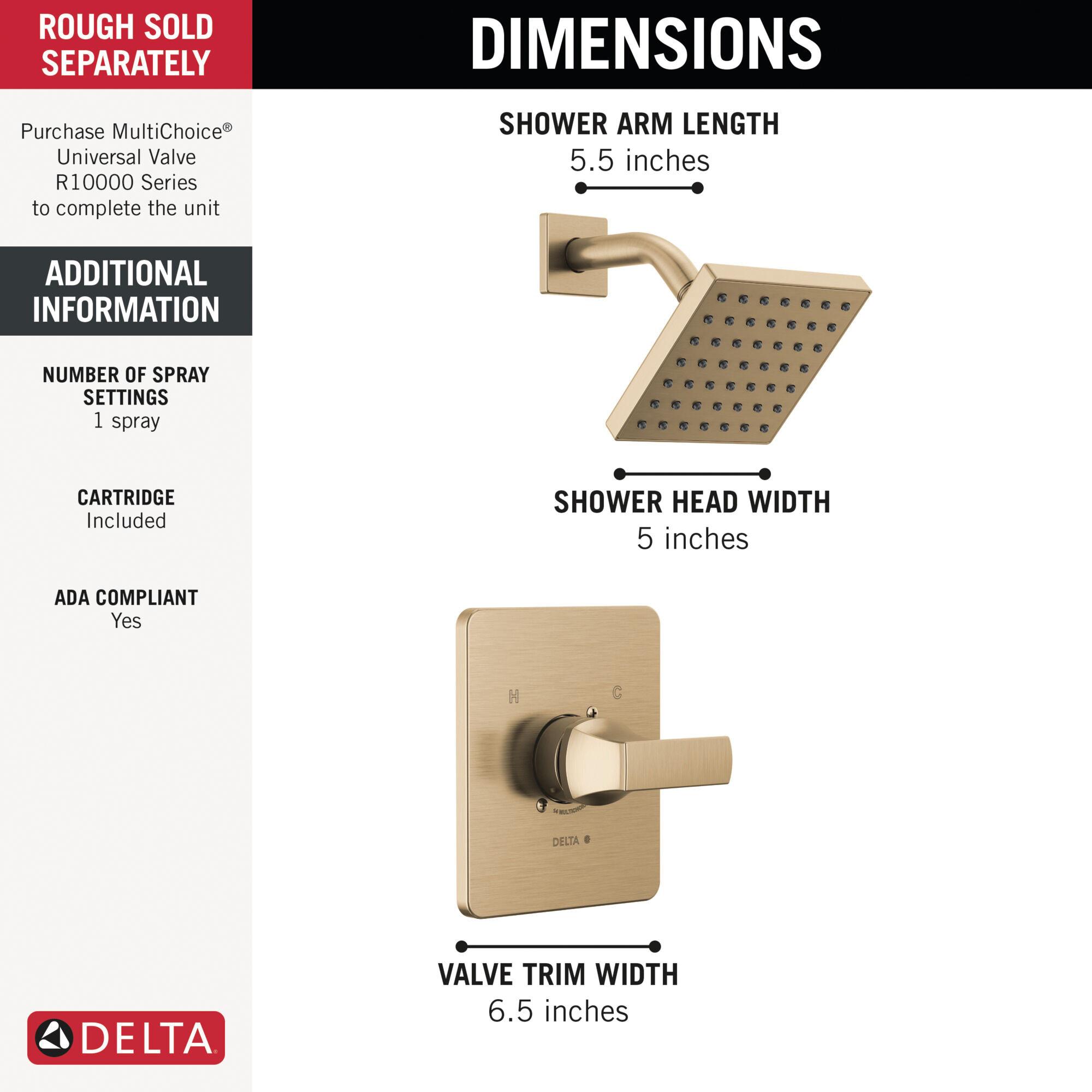 DELTA® Velum™ T14237-CZ Shower Only Faucet Trim, Brass, Champagne Bronze, 1-Handle, 1.75 gpm thumbnail 4