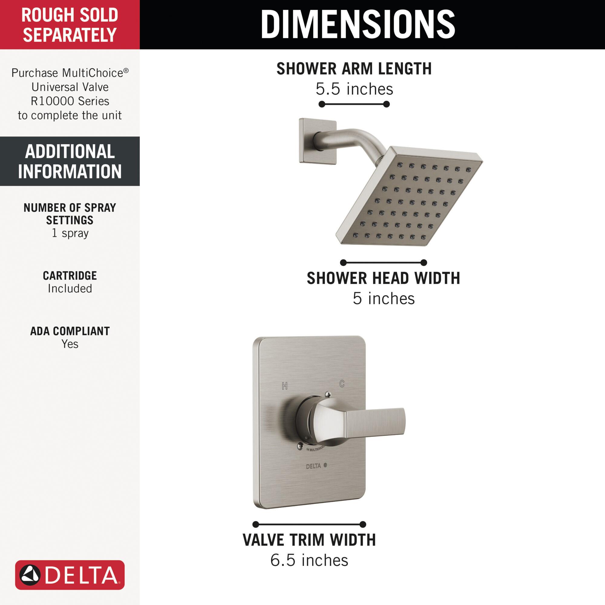DELTA® Velum™ T14237-SS Shower Only Faucet Trim, Brass, Stainless, 1-Handle, 1.75 gpm