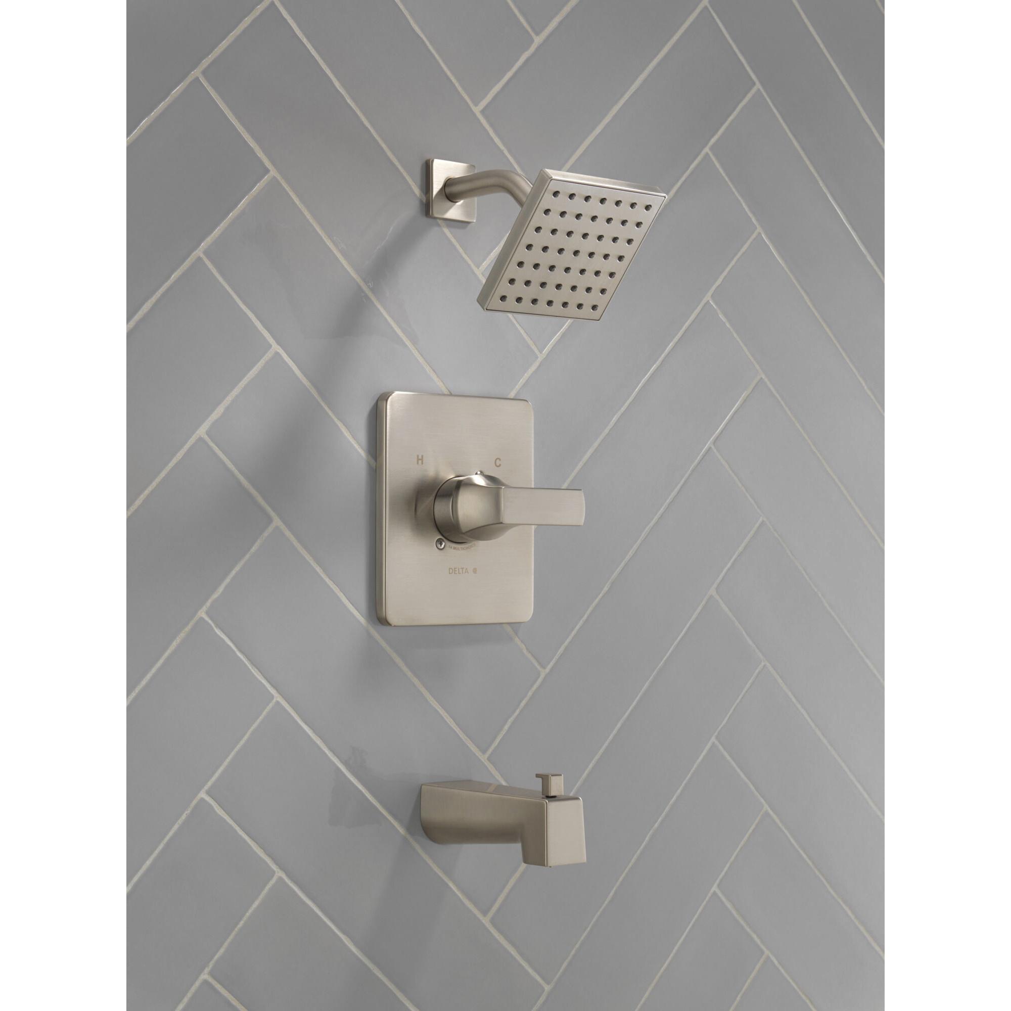 DELTA® Velum™ T14437-SS Tub and Shower, Brass, Stainless, 1-Handle, 1.75 gpm