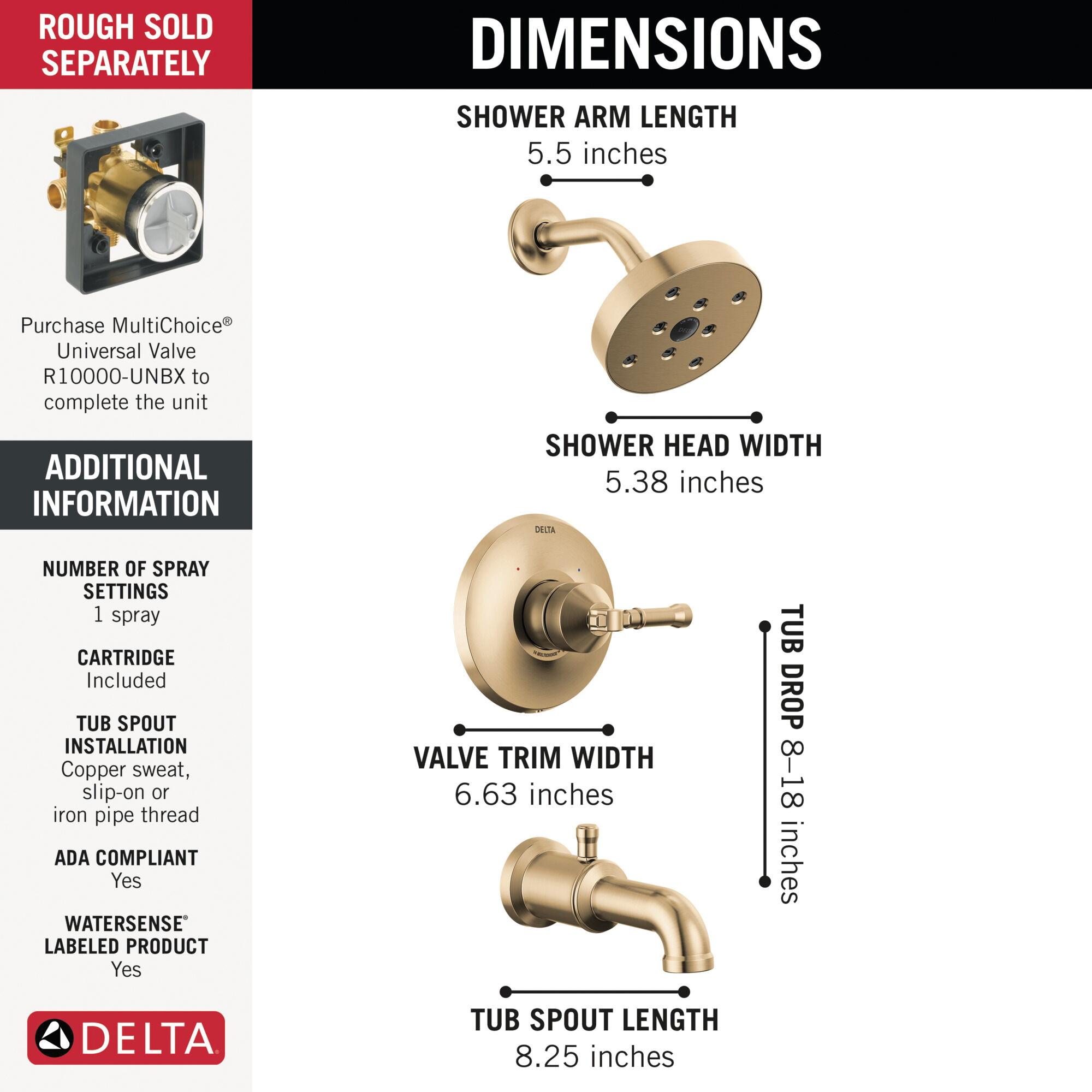DELTA® Broderick® T14484-CZ-PR Tub Shower Trim, Lumicoat® Champagne Bronze, 1-Handle, 1.75 gpm thumbnail 4