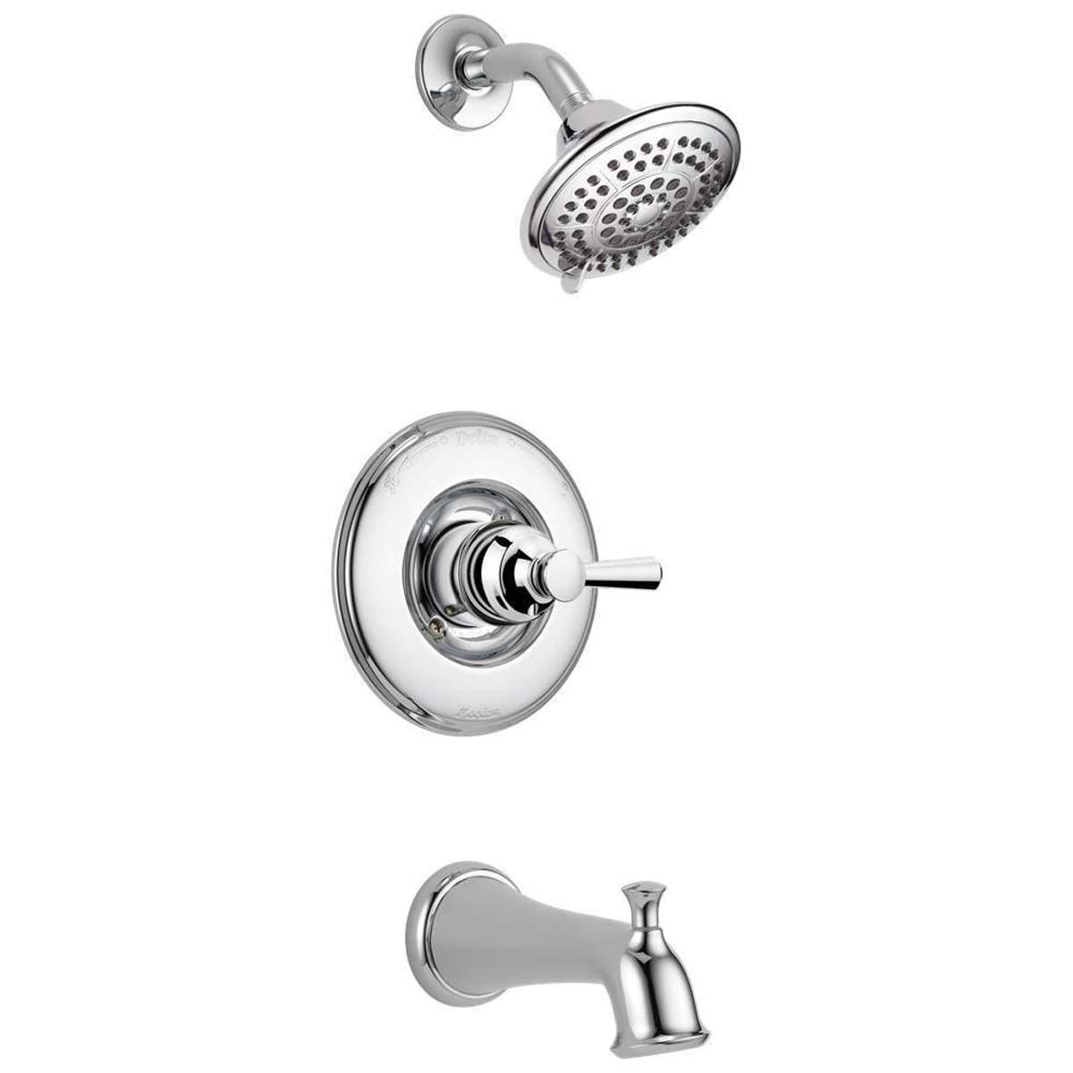 DELTA® 14 Series Linden™ T14493 Tub and Shower Trim, 1/2 in, Brass, Chrome, 1-Handle, 1.75 gpm