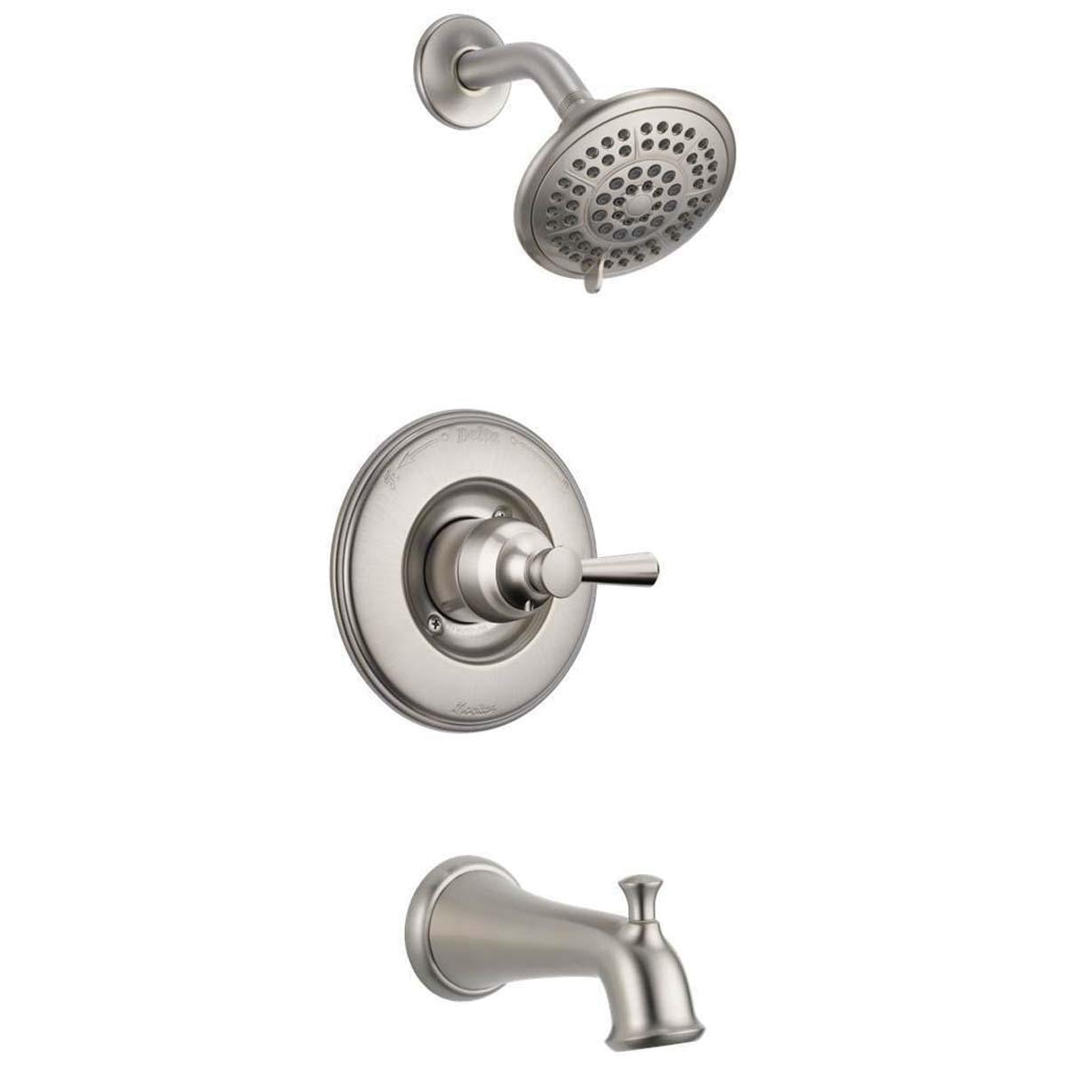 DELTA® 14 Series Linden™ T14493-SS Tub and Shower Trim, 1/2 in, Brass, Stainless Steel, 1 -Handle, 1.75 gpm