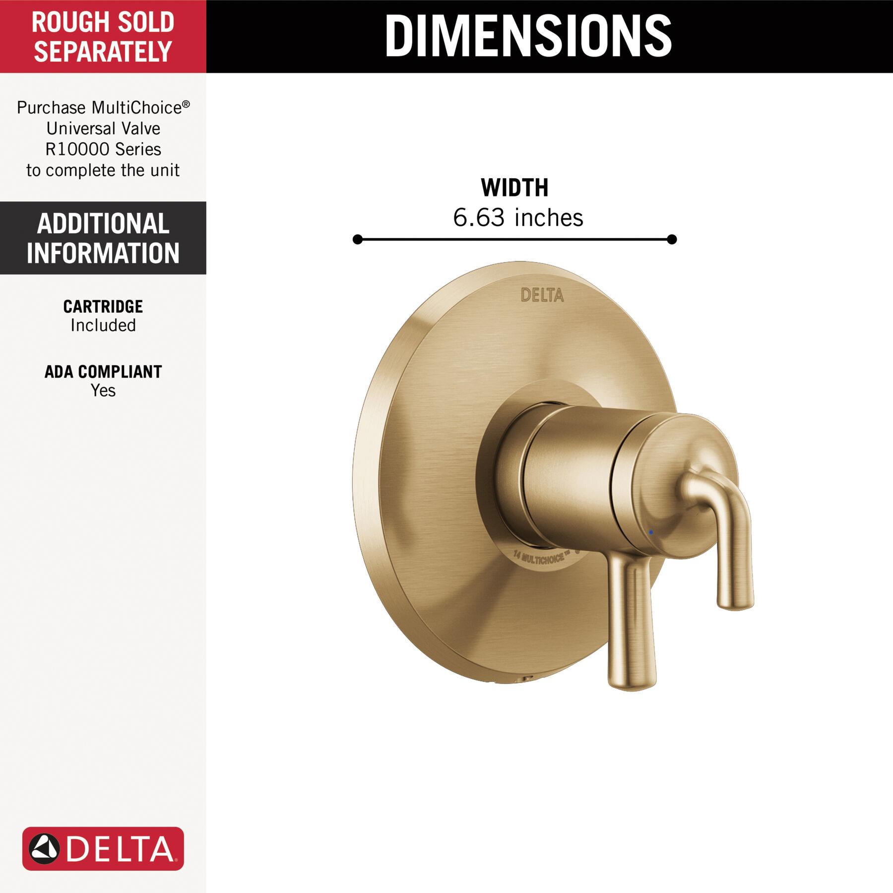 DELTA® Kayra® T17033-CZ Valve Trim Only, Lever Handle, 2-Handle -Handle, Zinc, Champagne Bronze